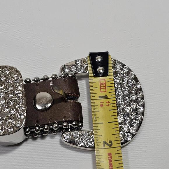 Nocona Cowgirl Western Brown/Rhinestone Heart Leather Belt Size 28 Bling - Picture 7 of 9